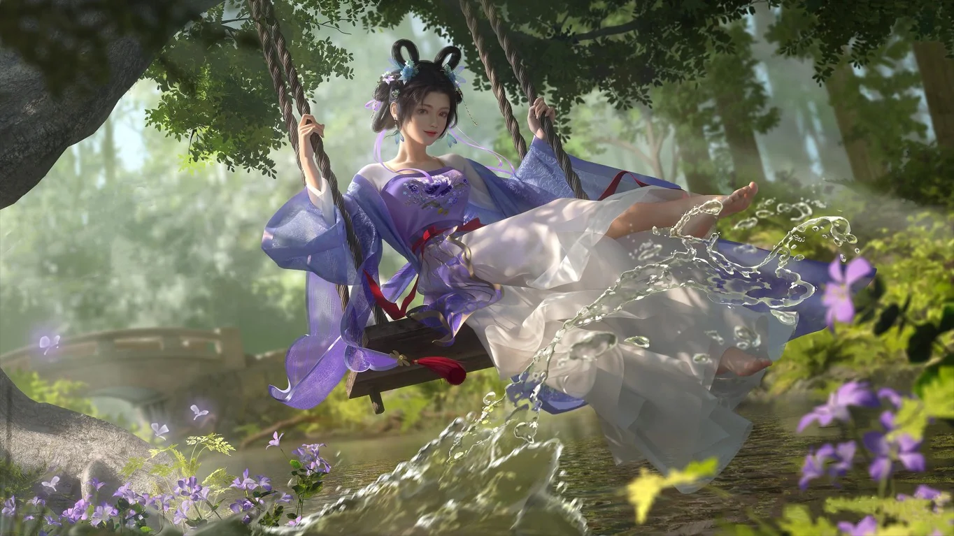 秋千 水花 森林 古装女孩 小桥流水 3D 4K 高清 壁纸｜高清图片集