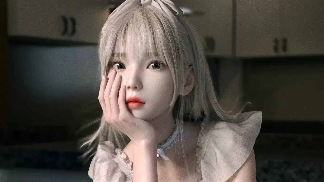 女孩 蝴蝶结白裙 餐桌 厨房 3D 4K高清壁纸｜高清图片集