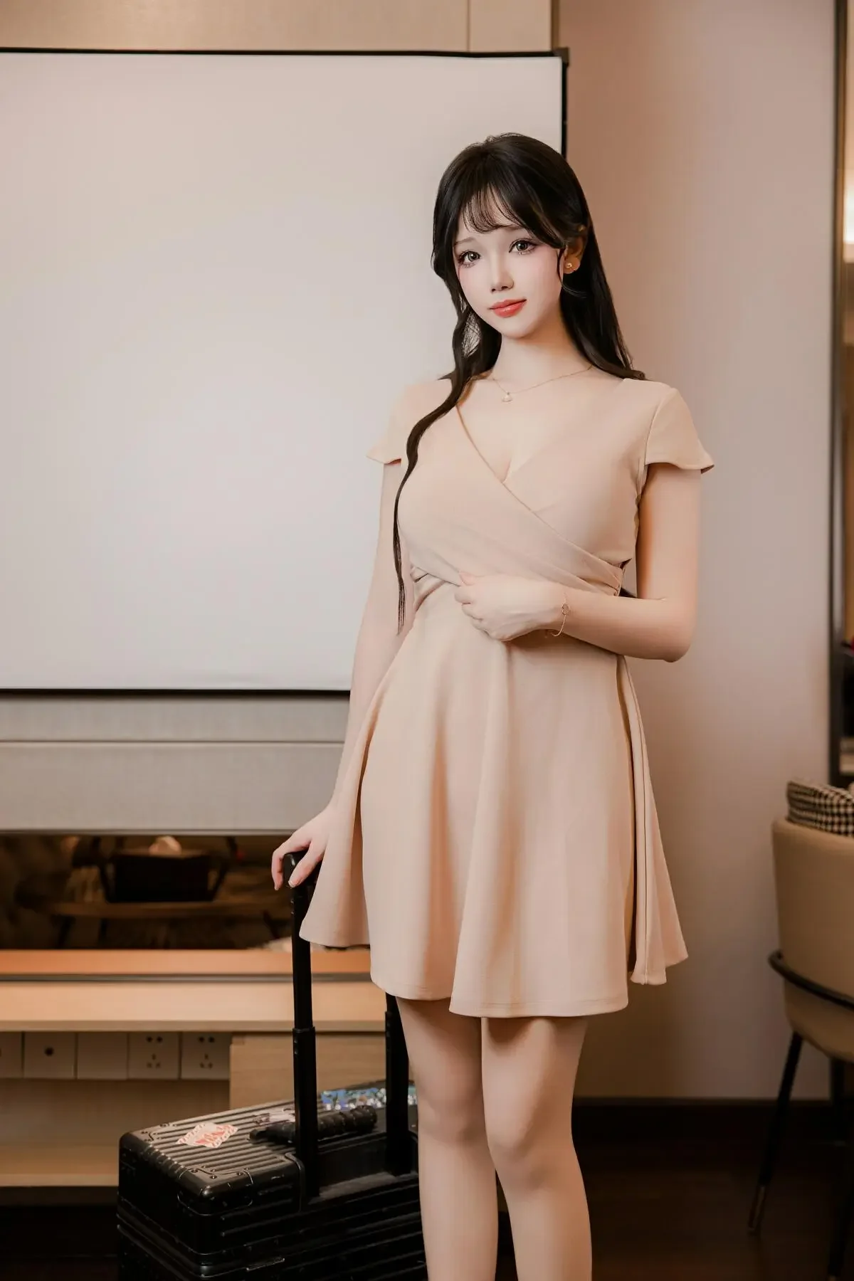 雪晴Astra – 洗浴店 杏色工作服A字裙｜高清图片集