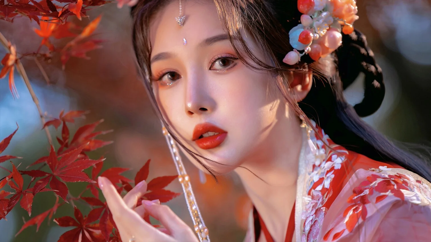 红色枫叶 红色古装古风美女 4k电脑壁纸｜高清图片集
