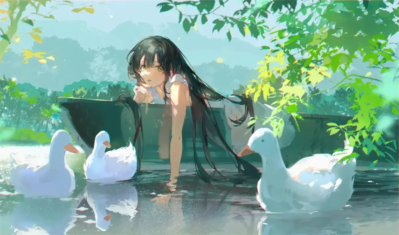 女孩 船 小鸭子 动漫风景 4k壁纸｜高清图片集