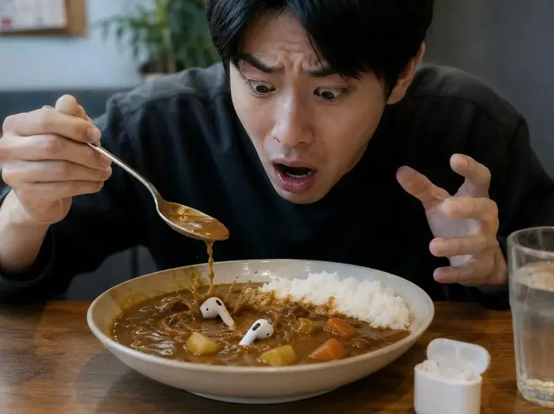 《掉進咖哩飯裡的AirPods》別誤會不是杏包菇，好險擦一擦還能用｜高清图片集