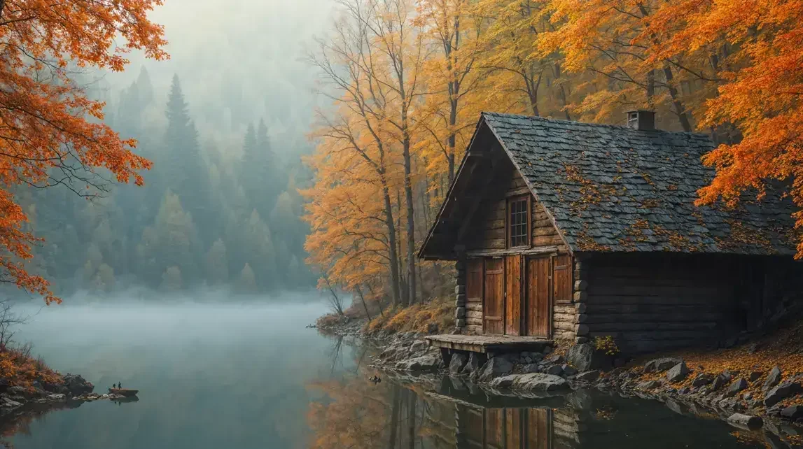 小屋树林秋天高清风景 4K壁纸｜高清图片集