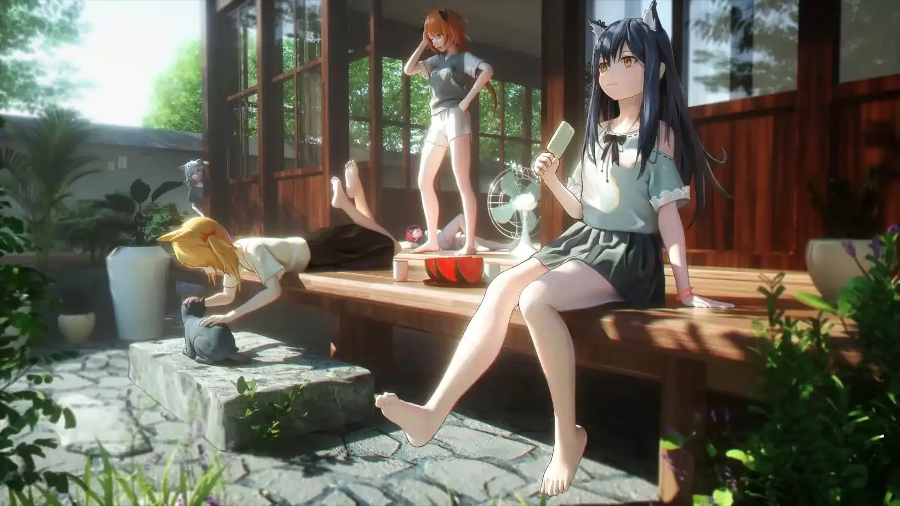 明日方舟 庭院 风扇 西瓜 女孩 3D 5K高清游戏壁纸 4K手机壁纸｜高清图片集