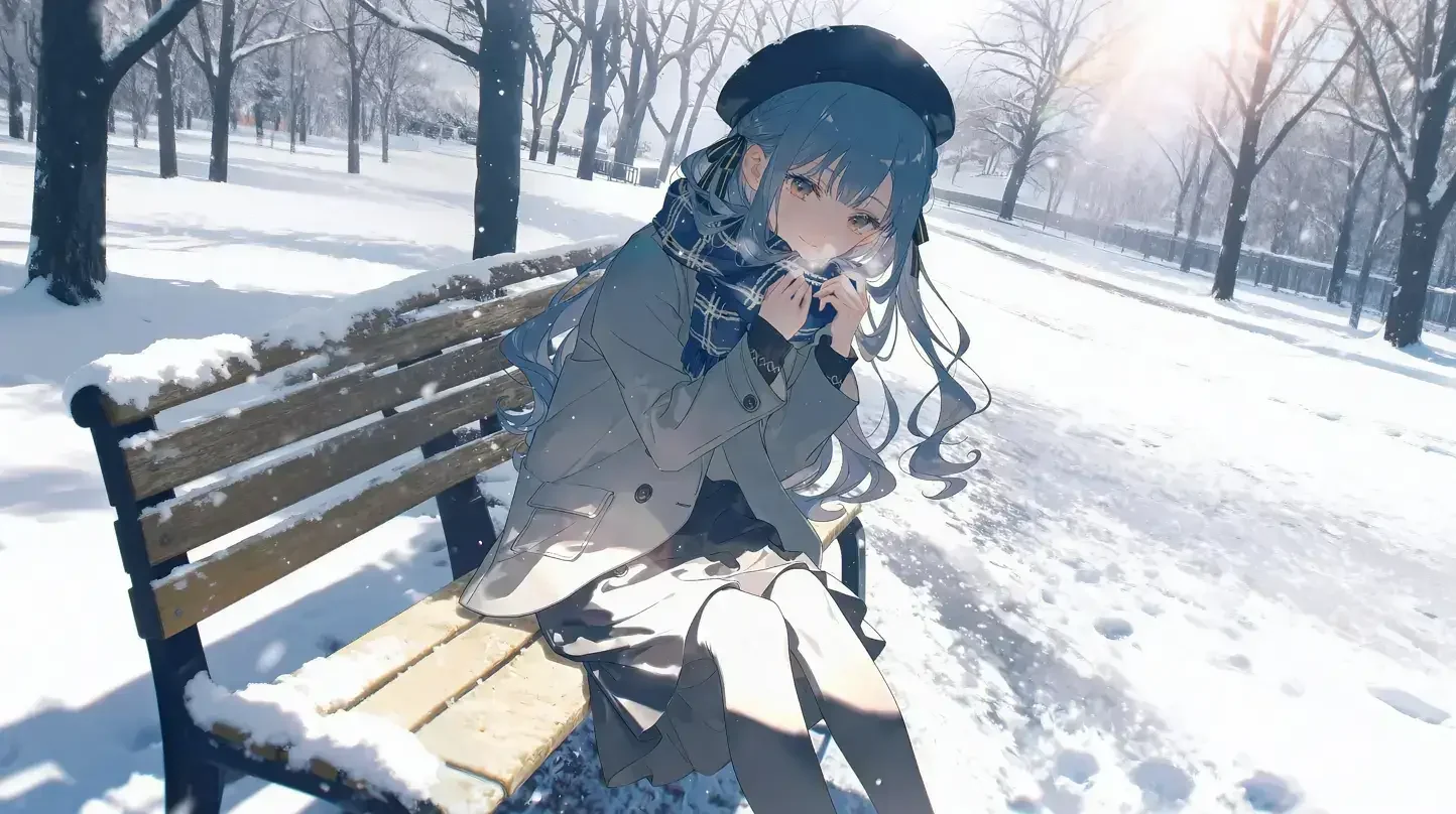 冬日 雪地 长椅 二次元 4K高清 动漫壁纸｜高清图片集