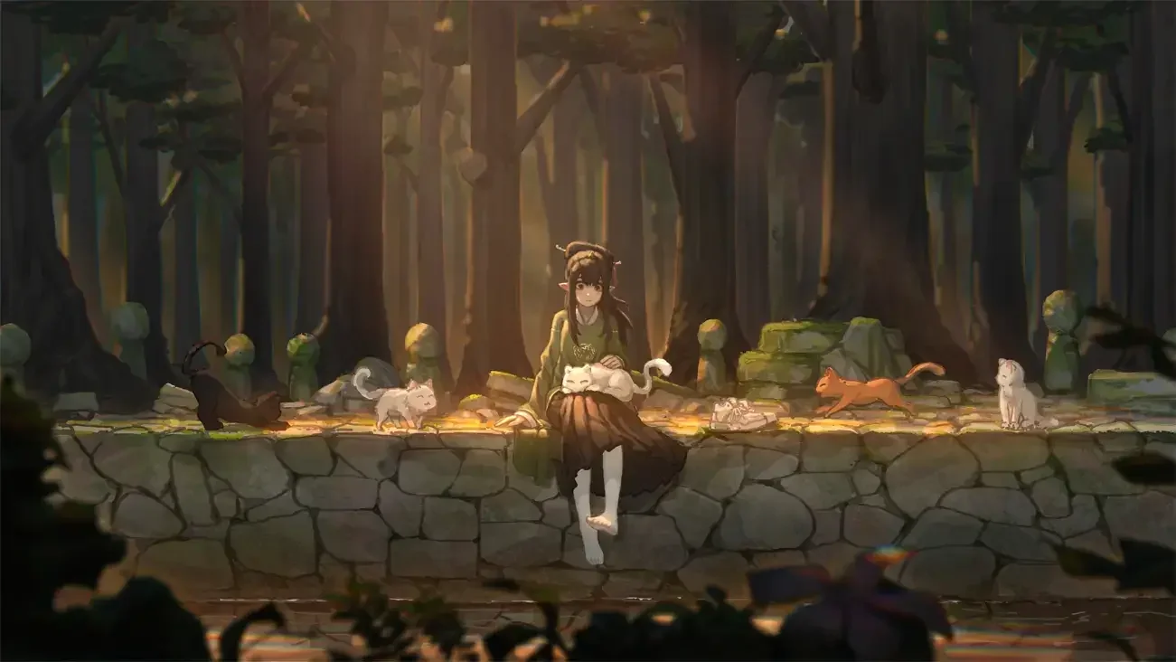 森林 树 少女 猫 4k动漫壁纸｜高清图片集