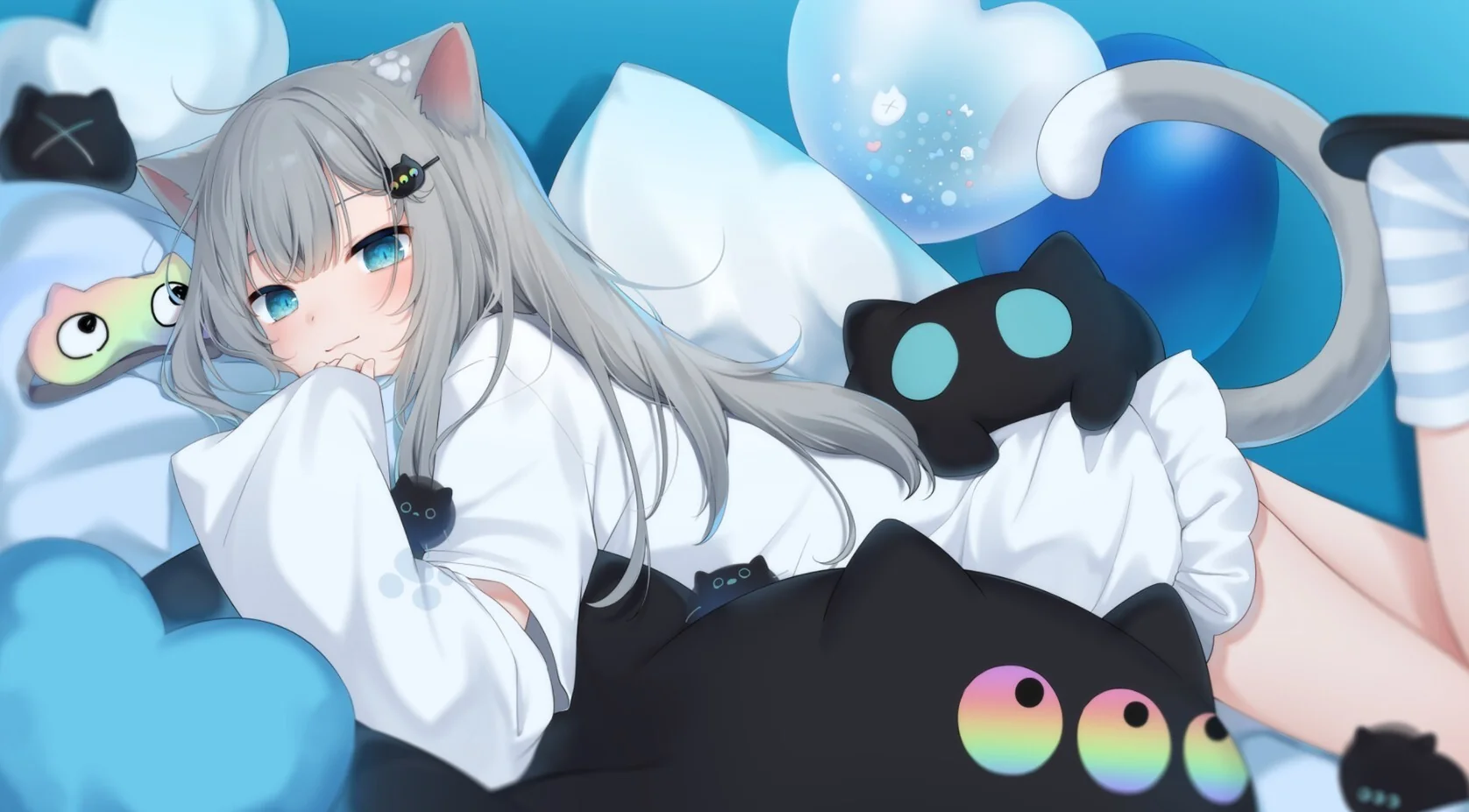 猫娘 抱枕 蓝瞳 4K高清动漫壁纸 4K手机壁纸｜高清图片集