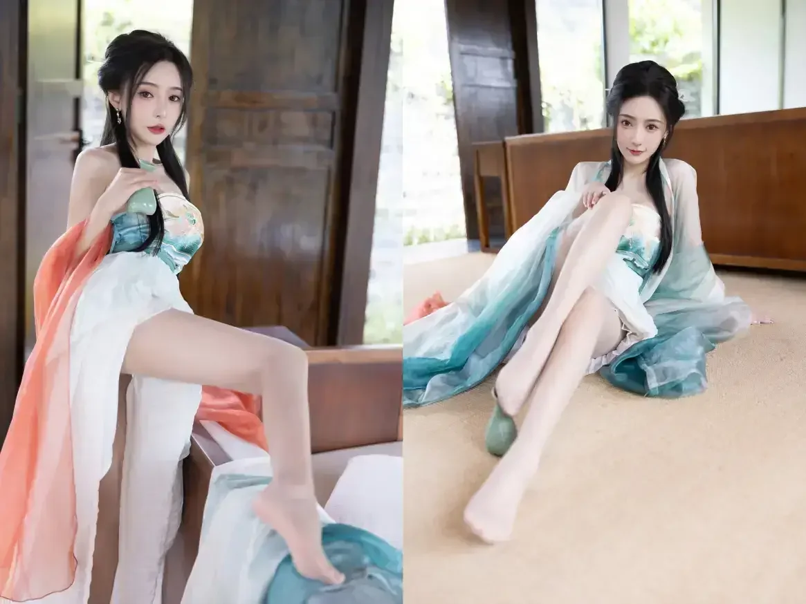 王馨瑶Yanni – 内购无水印 绿色古装 瀑布｜高清图片集