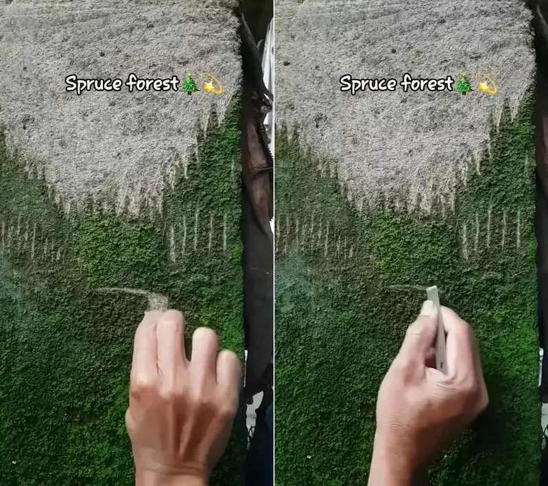 透過刮擦苔蘚來創作風景畫 不是高壓水槍而是透過刀片去一刀刀刻劃出藝術的深度｜高清图片集