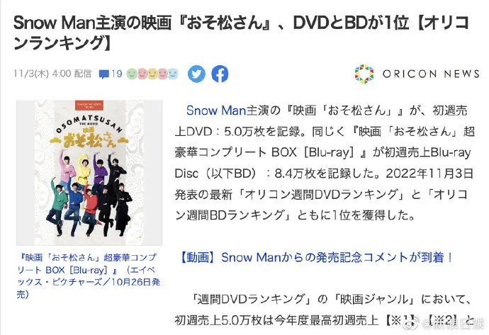 Snow Man主演的电影《阿松》DVD首周销量5.0万张｜高清图片集