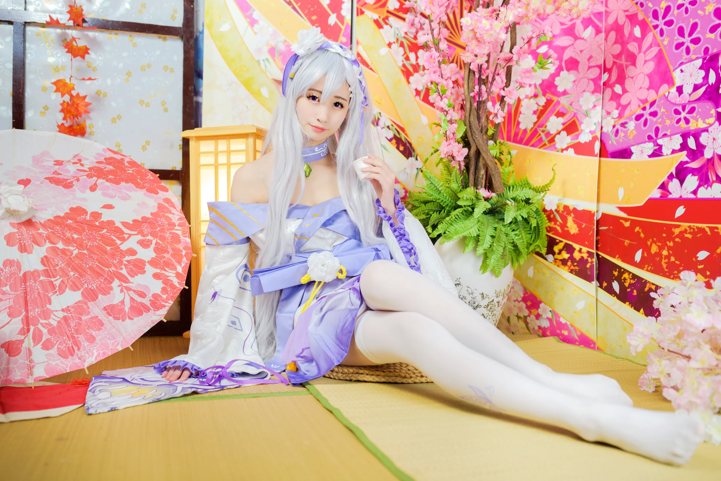 <从零开始的异世界>艾米莉亚妖精祭奠和服COS写真