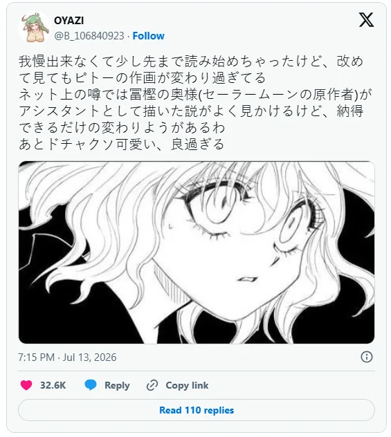《全职猎人》冨樫美少女画风再掀老婆“代笔”讨论｜高清图片集