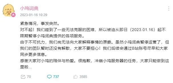 小鸡词典暂停运营，团队后续将通过B站同步信息｜高清图片集