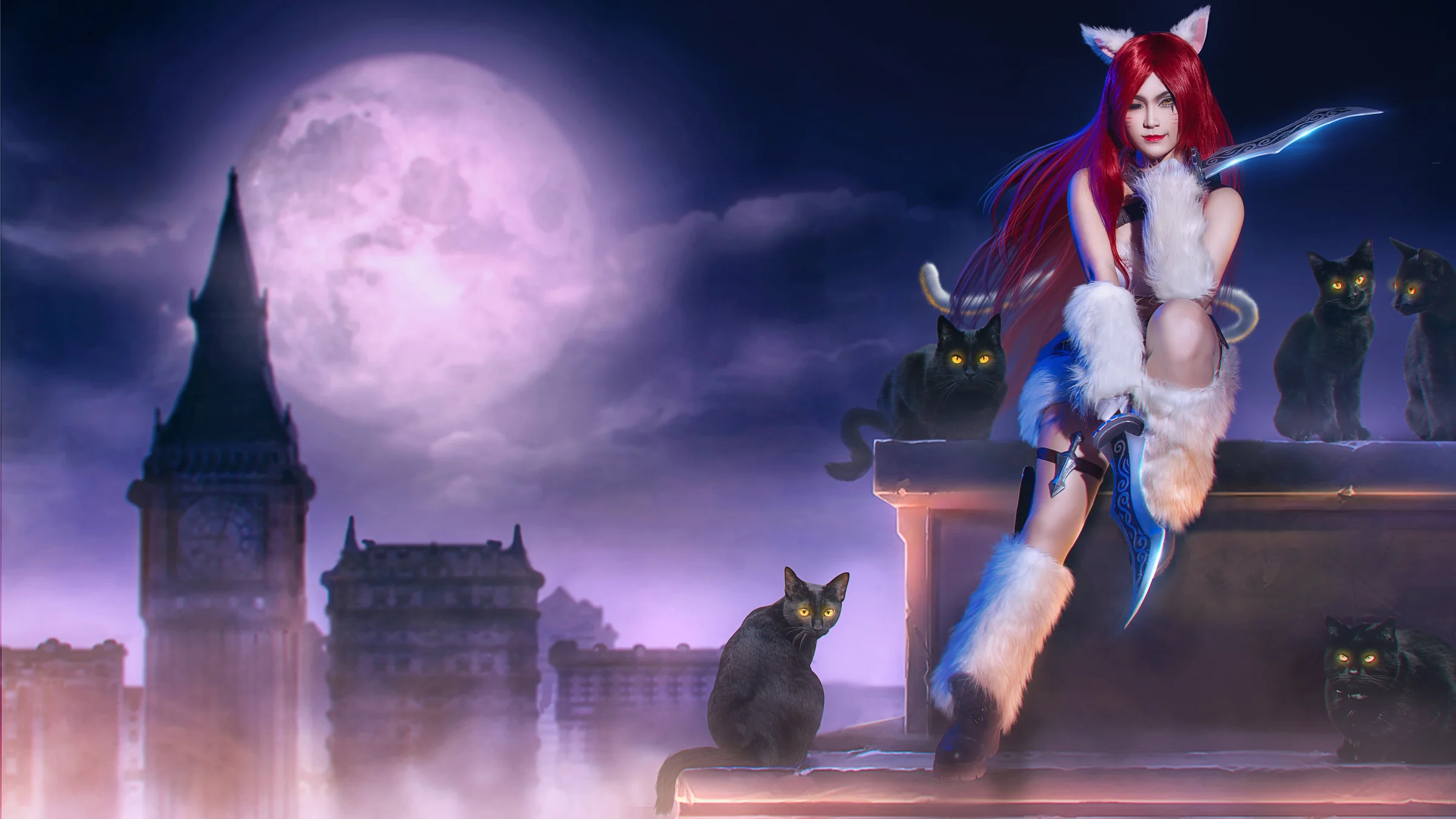 英雄联盟·卡特琳娜·暗夜猫女COS写真