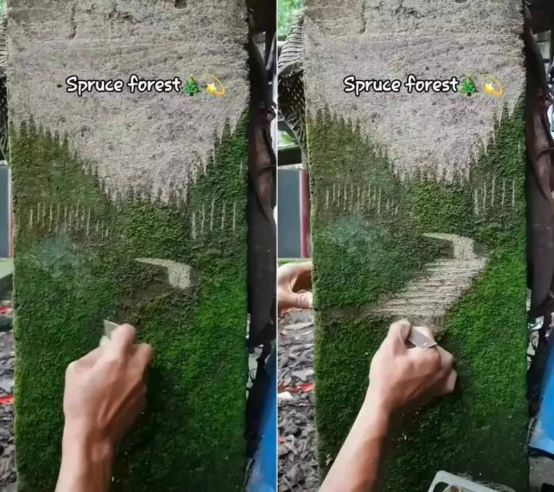 透過刮擦苔蘚來創作風景畫 不是高壓水槍而是透過刀片去一刀刀刻劃出藝術的深度｜高清图片集