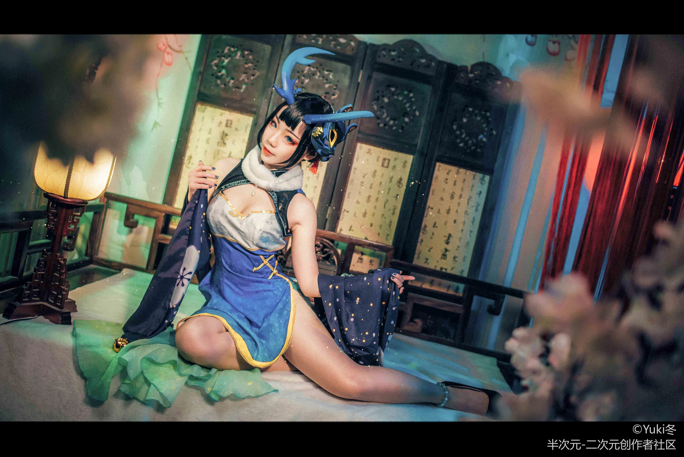 阴阳师清月之辉同人旗袍 阎魔COS写真