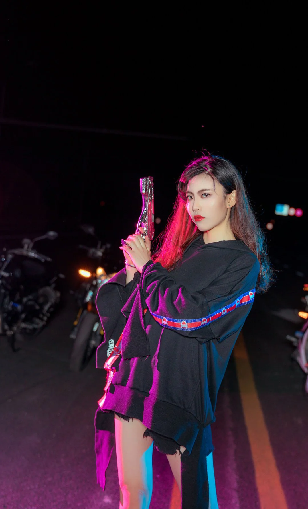 蝉女廖兮 机车少女COS写真