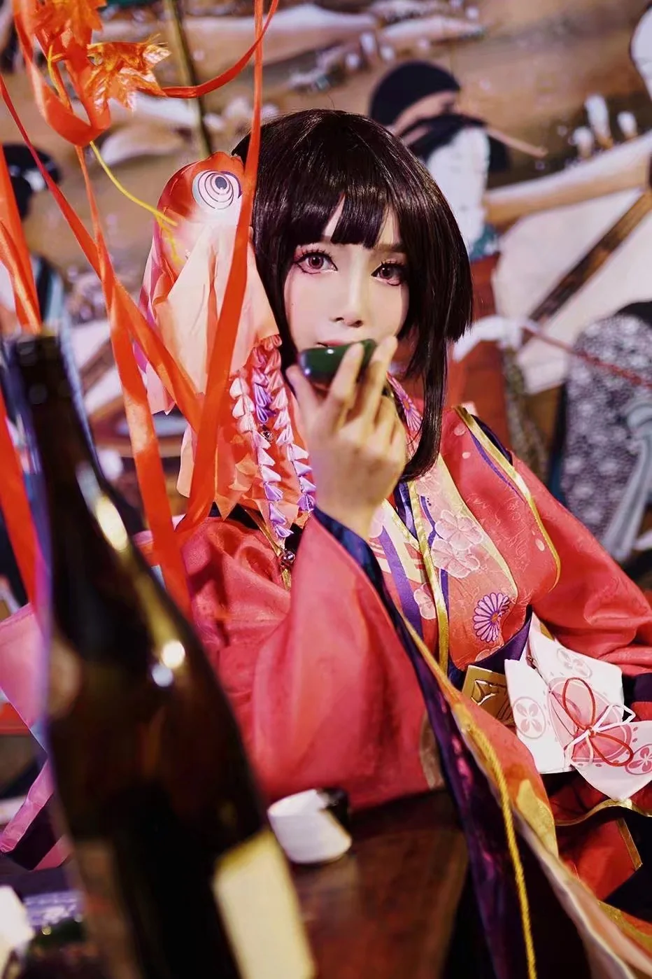 阴阳师神乐COS写真,要来陪爱喝酒的神乐吗？