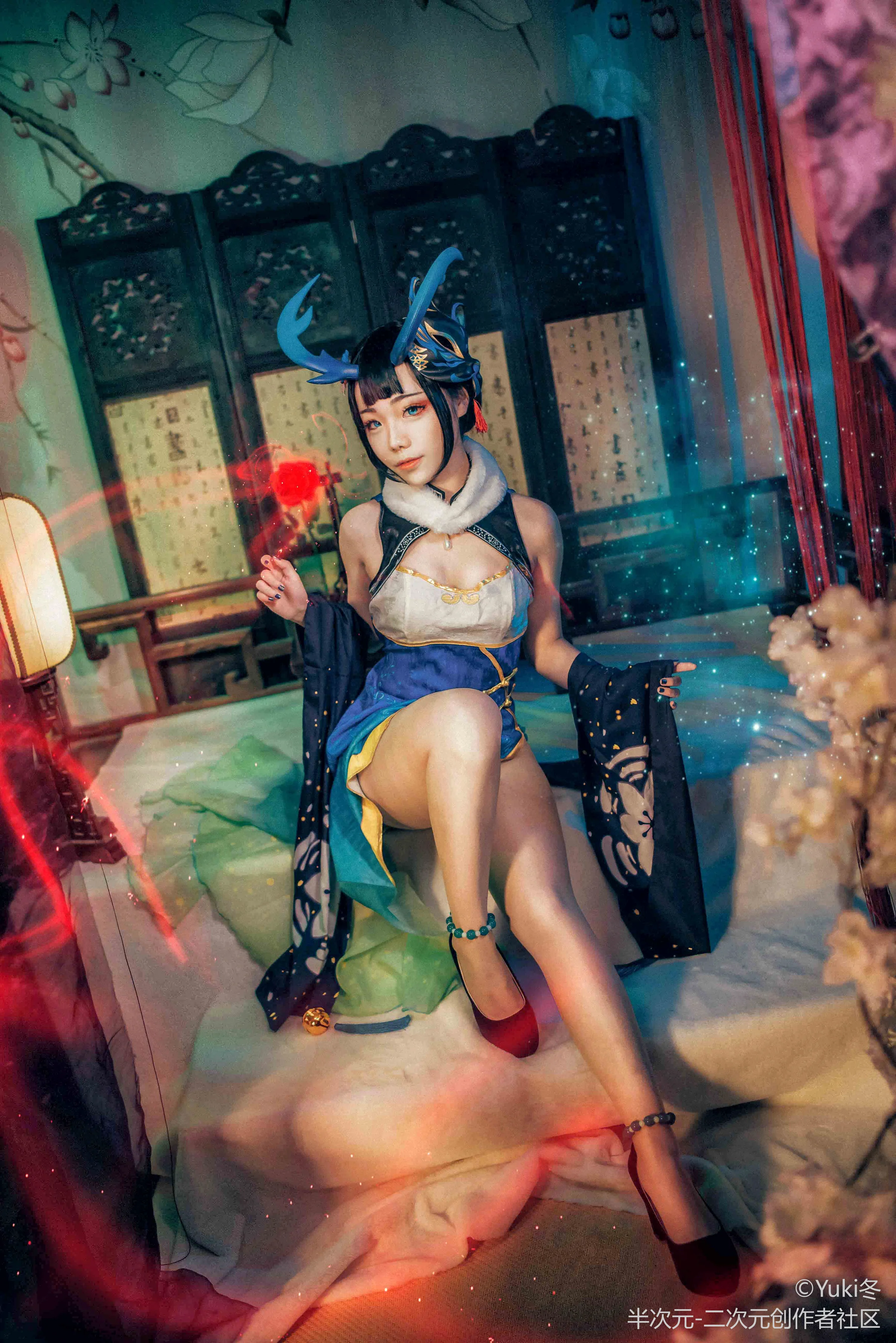 阴阳师清月之辉同人旗袍 阎魔COS写真