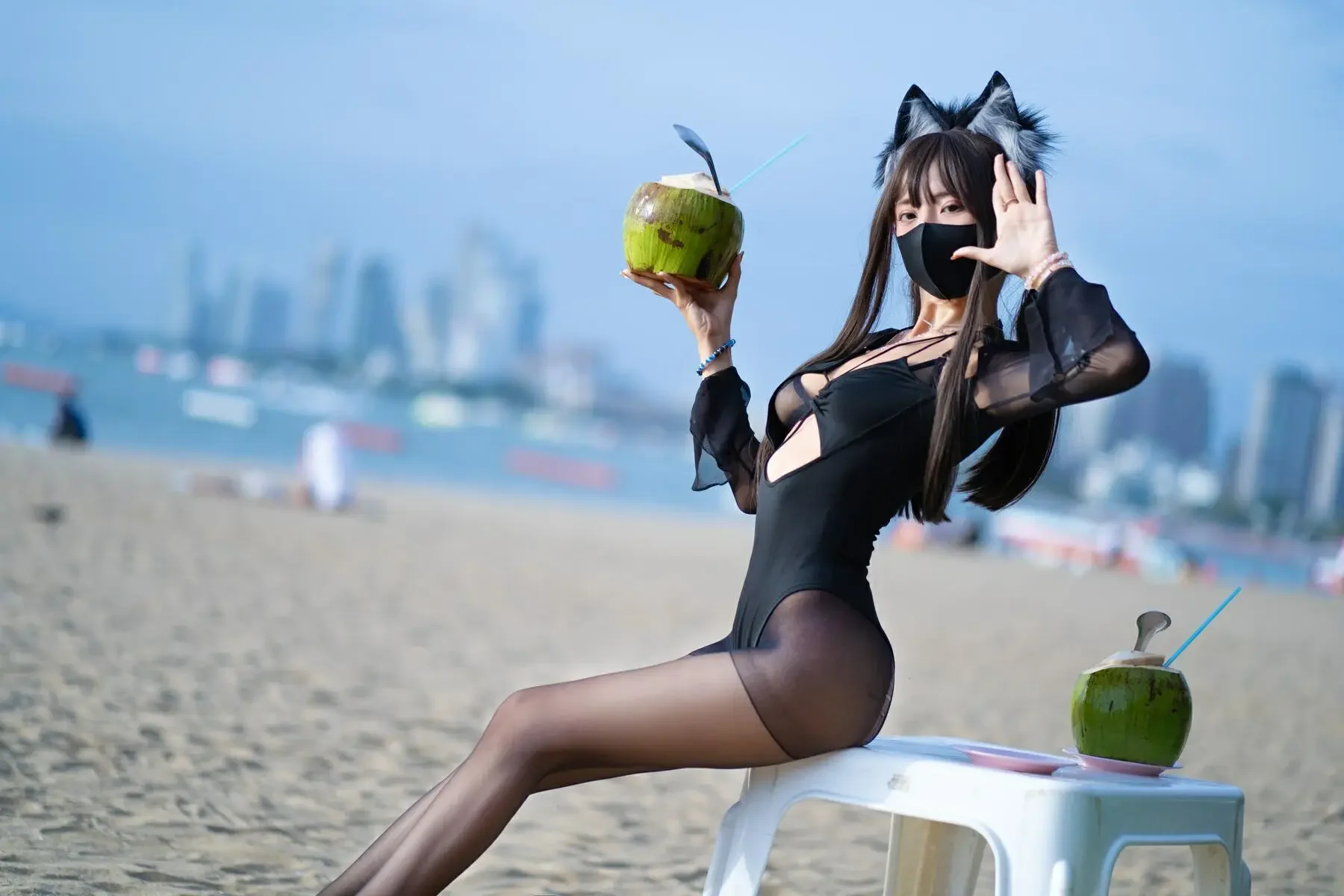 三水子 – 黑丝泳装｜高清图片集