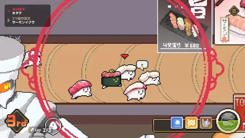 《奔跑吧！握壽司/Wabisabi SushiDerby》一款圍繞著握壽司展開的競速遊戲，想過關就要注意不要被夾走(笑)｜高清图片集