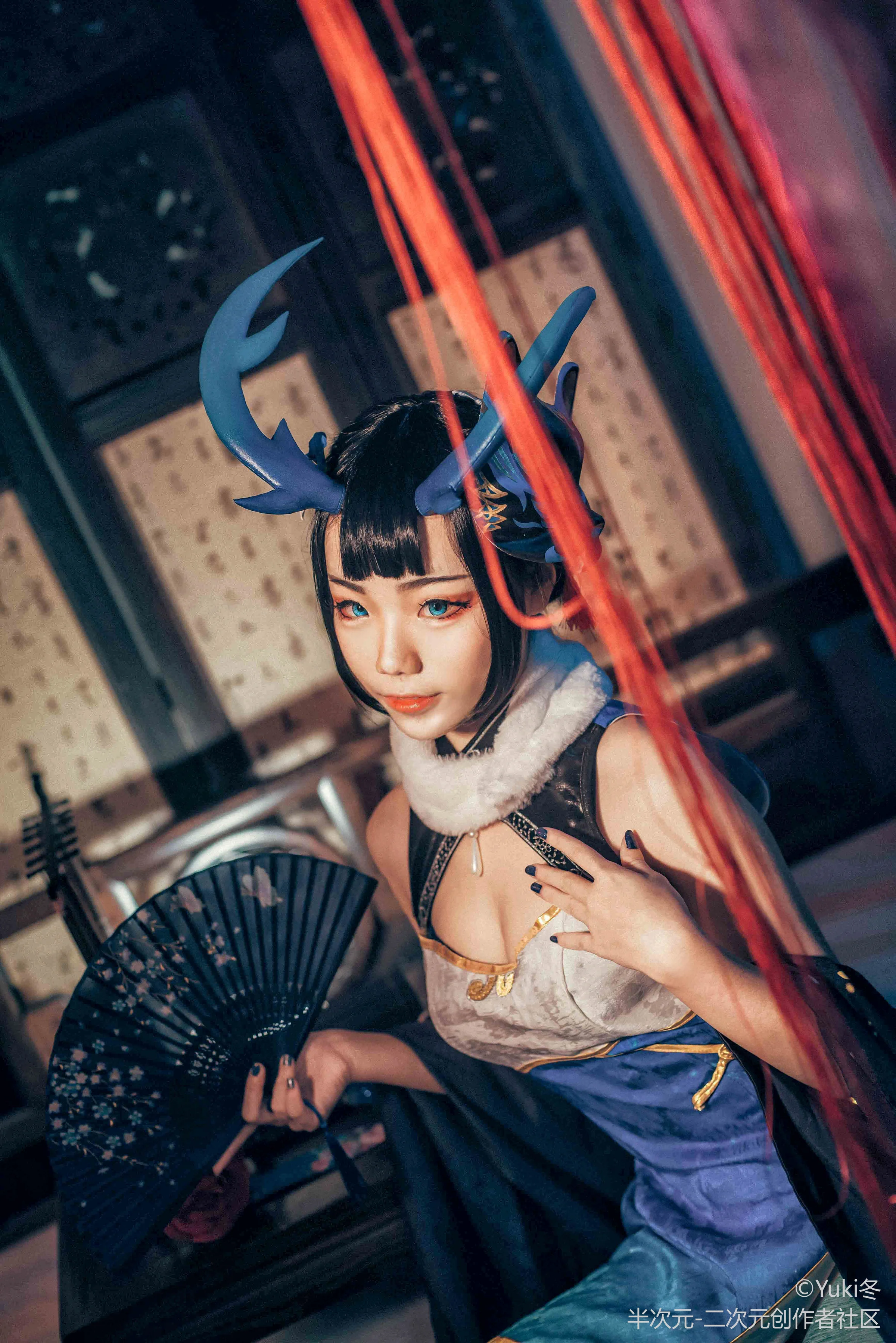 阴阳师清月之辉同人旗袍 阎魔COS写真