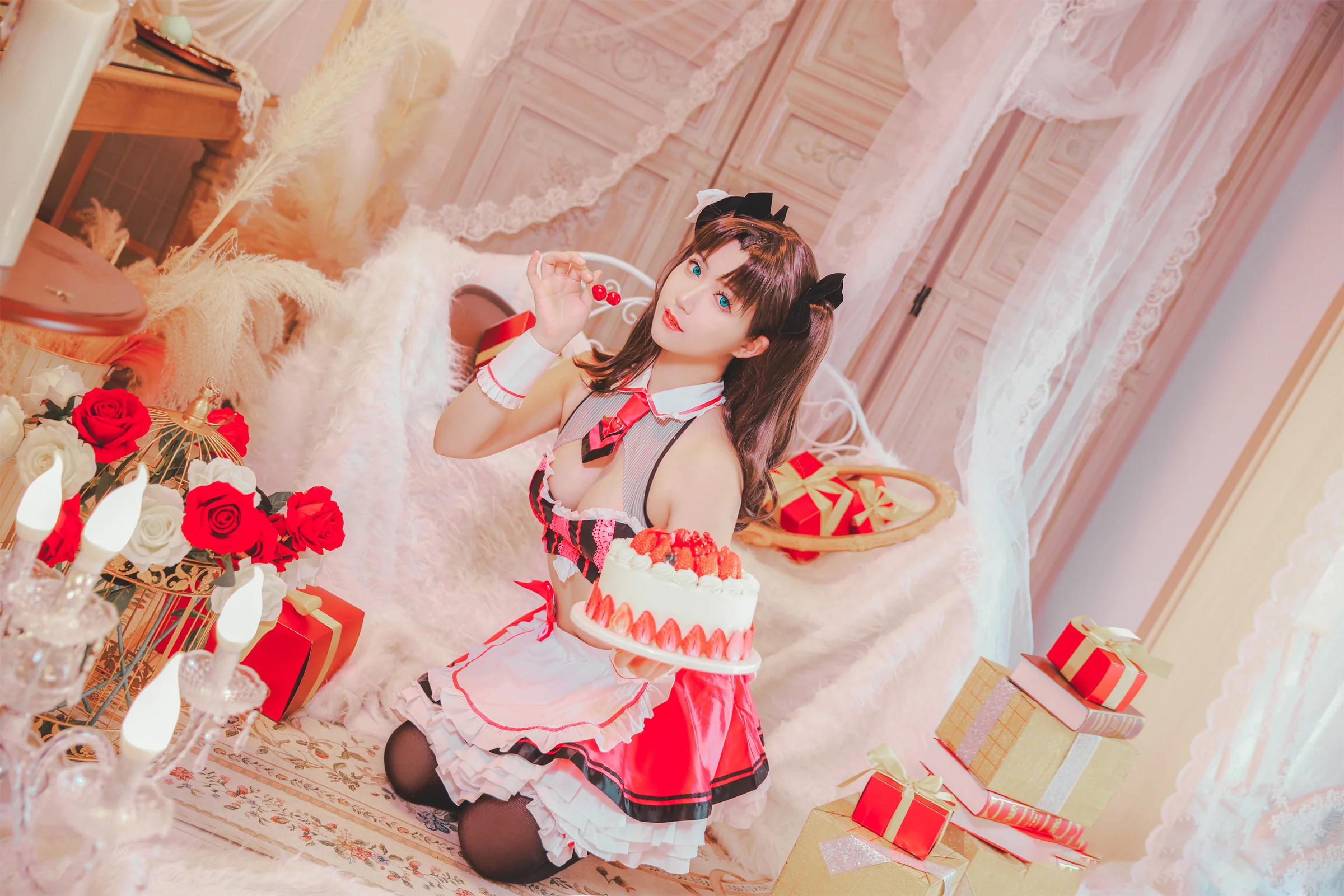 《Fate/GrandOrder》远坂凛街头巧克力女仆COS写真