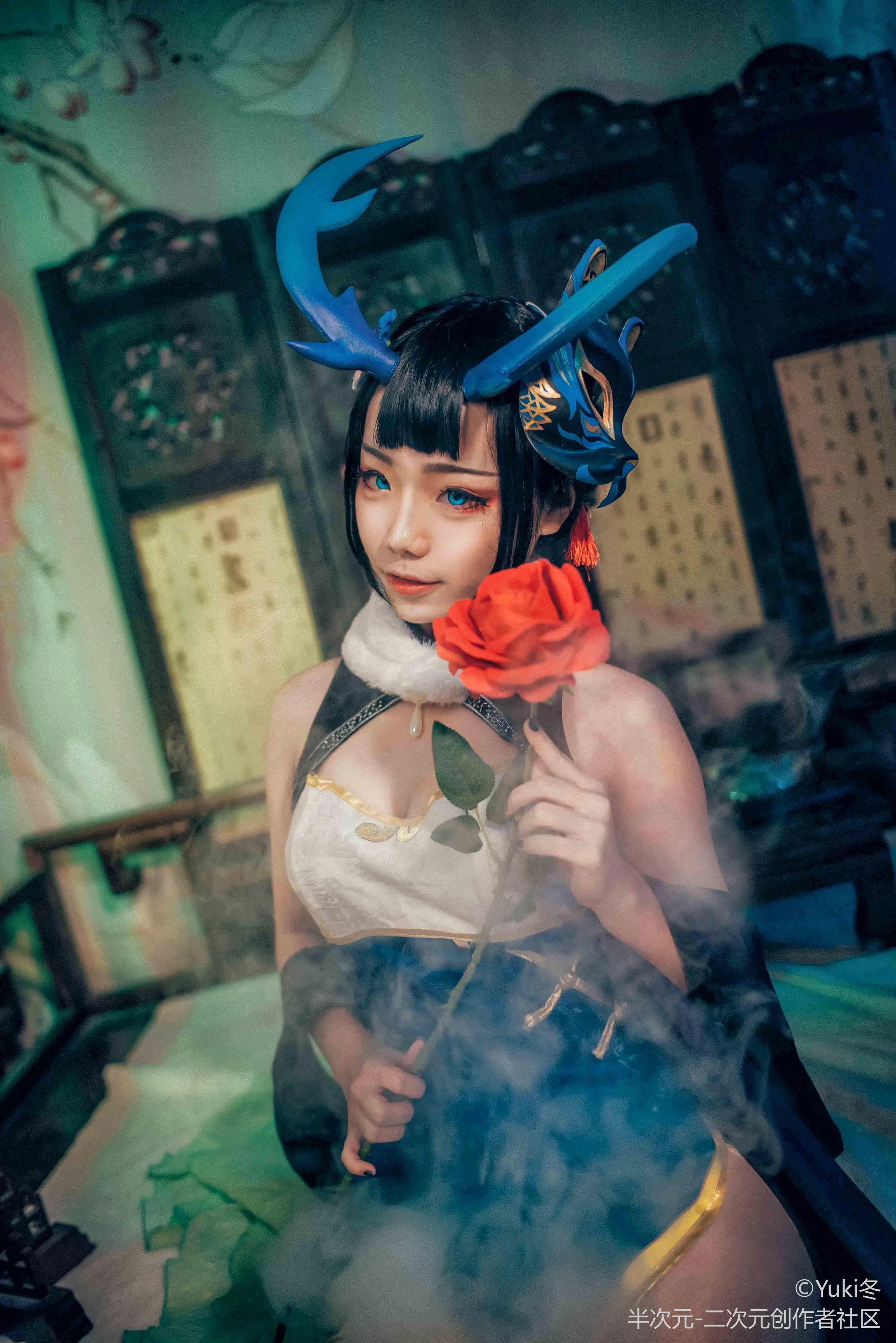 阴阳师清月之辉同人旗袍 阎魔COS写真