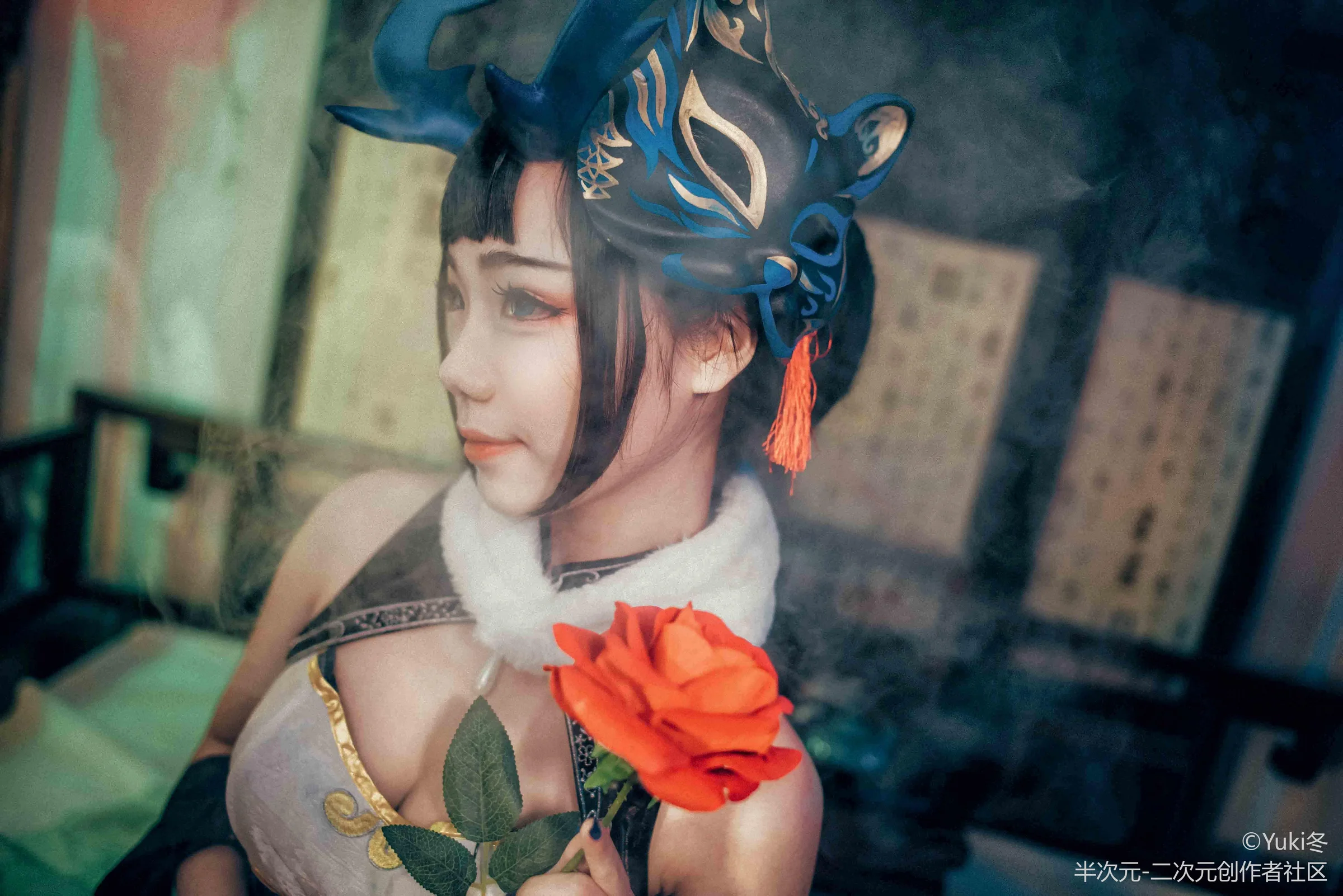 阴阳师清月之辉同人旗袍 阎魔COS写真