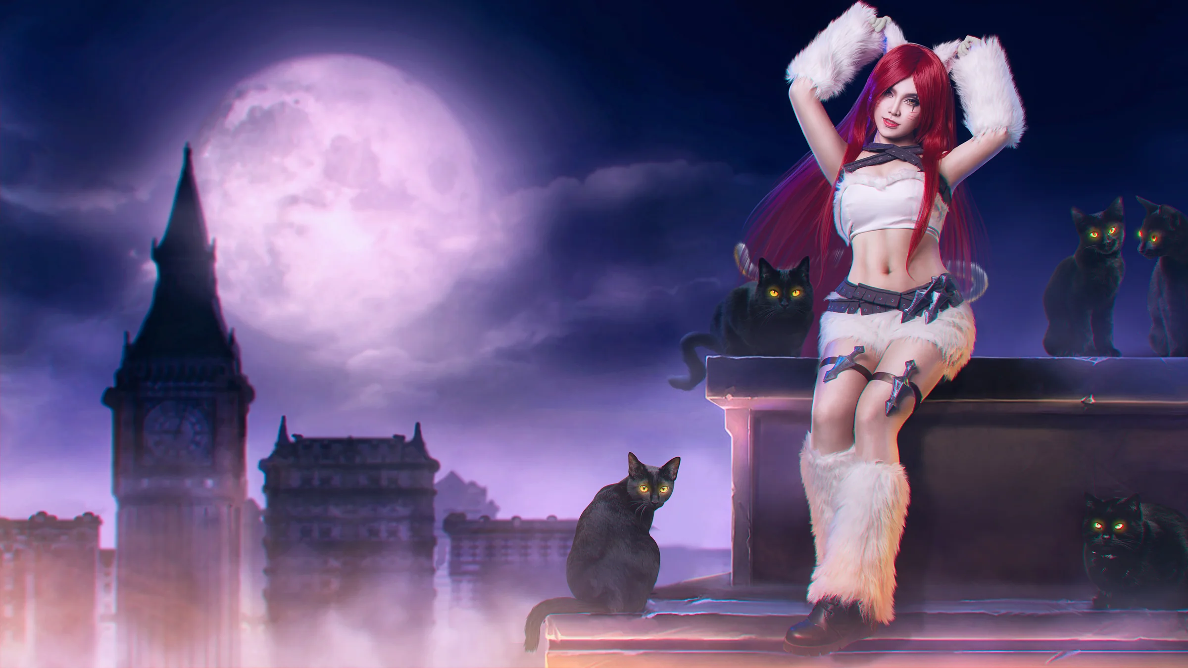英雄联盟·卡特琳娜·暗夜猫女COS写真