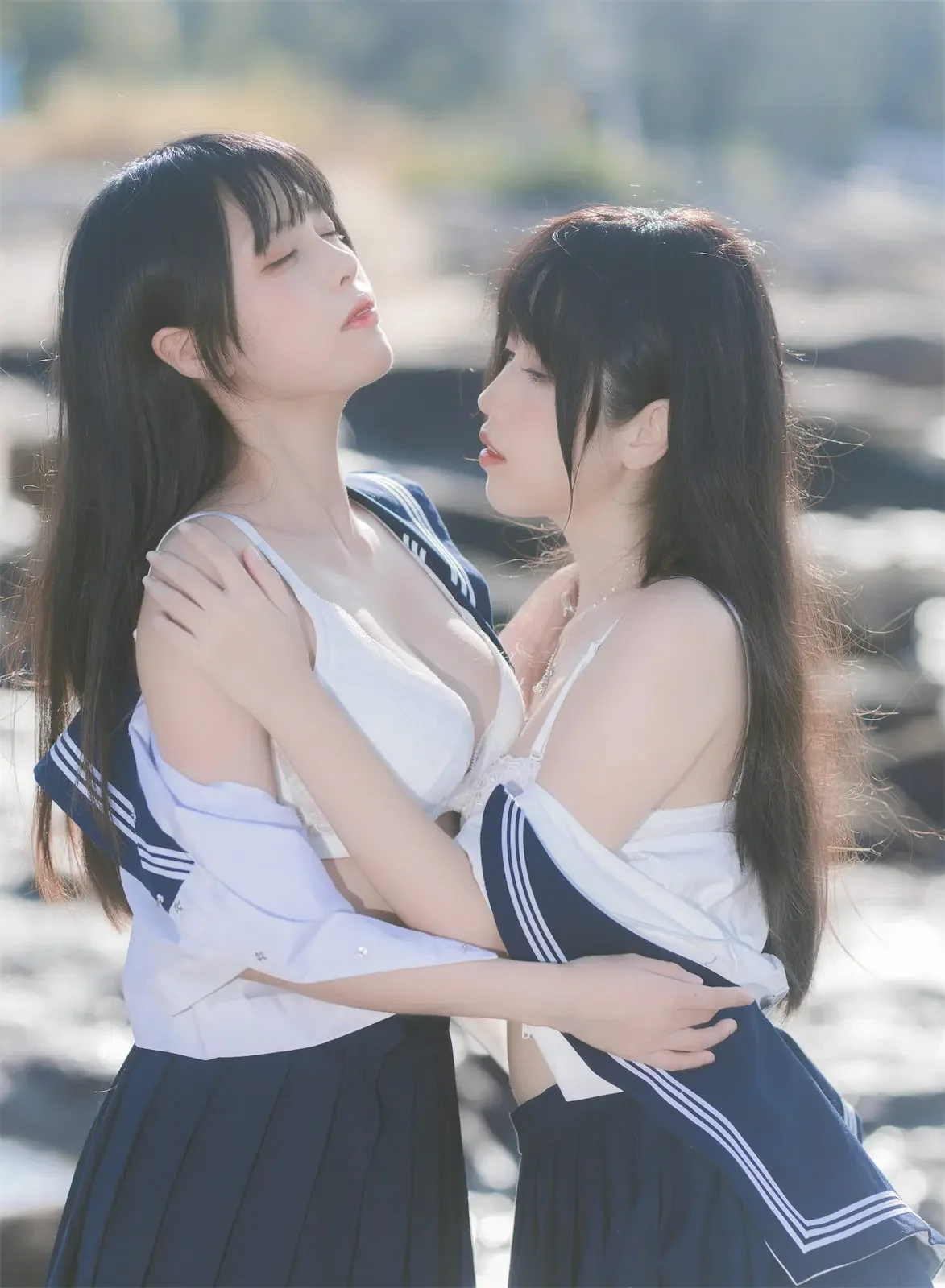 不呆猫 – 海边双人JK｜高清图片集