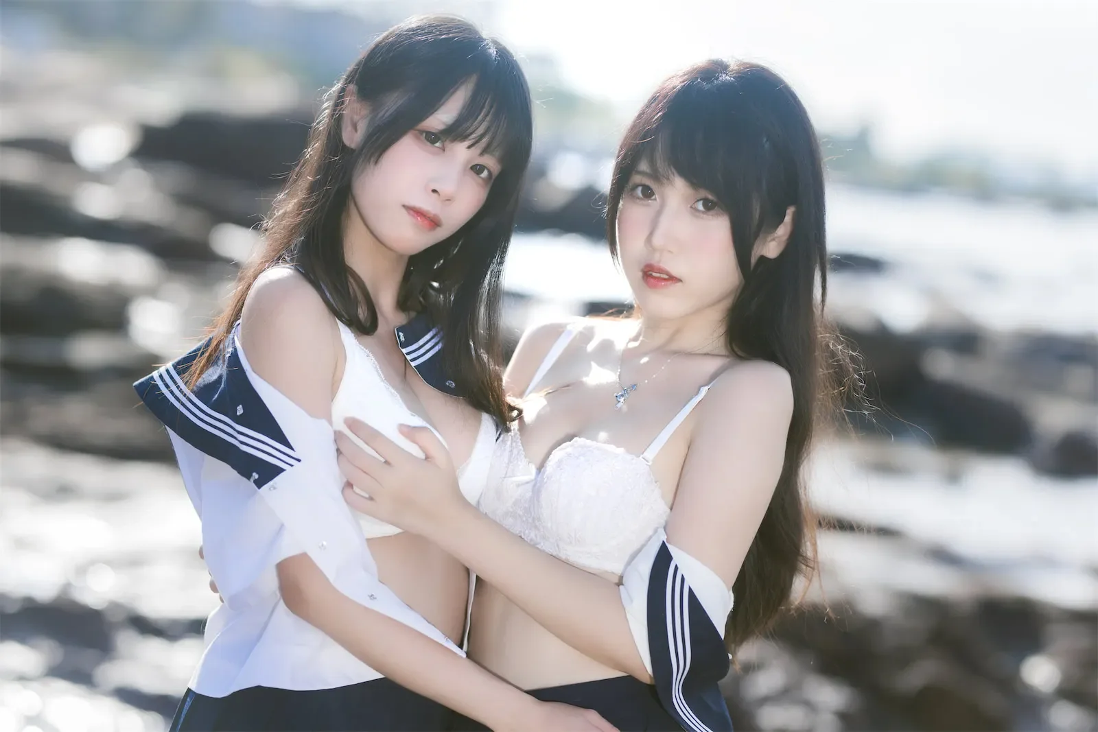 不呆猫 – 海边双人JK｜高清图片集