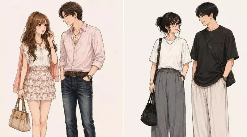 《平成情侶與令和情侶服裝上的差異》感覺以前年輕人比較趴，現在走的是寬鬆路線｜高清图片集